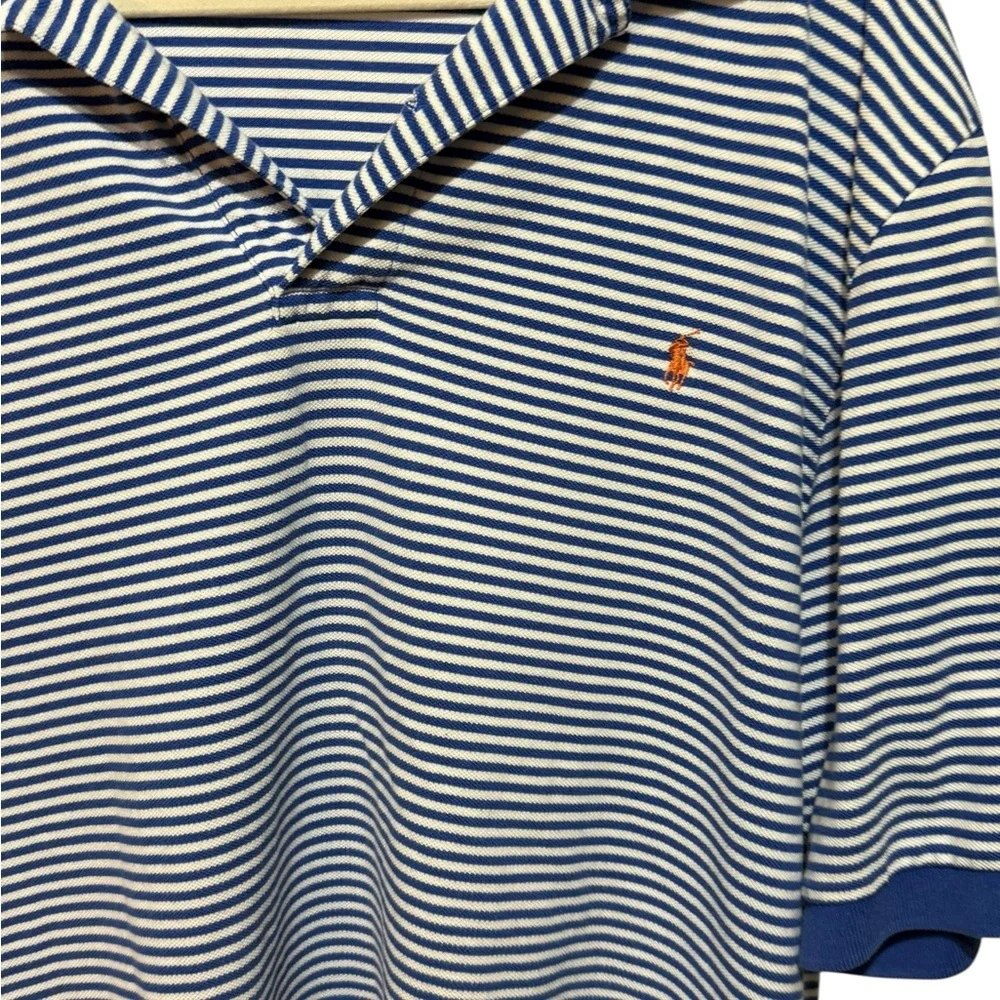Ralph Lauren Men’s Blue White Striped Polo Shirt Classic Fit‎ Size XL Tall